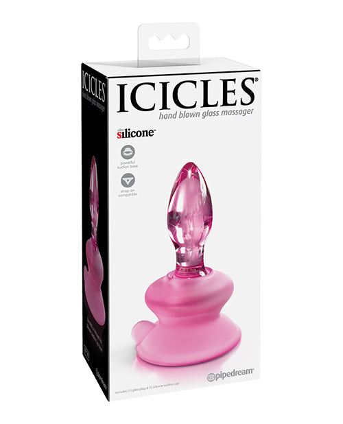 Icicles No. 90 Hand Blown Glass Butt Plug w/Suction Cup -  Pink