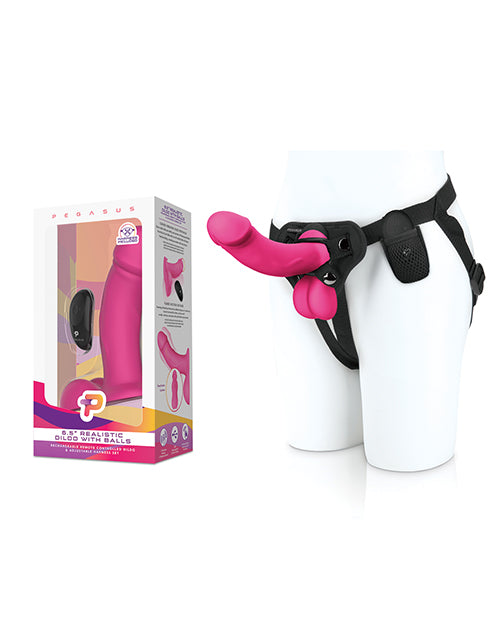 Pegasus 6.5" Rechargeable Dildo w/Balls Adjustable Harness & Remote Set - Pink