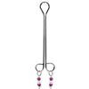 Bijoux de Nip Clit Clamp Double Loop w/Heart Charm & Fuchsia Beads