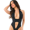 Pink Lipstick Deep Plunge Bodysuit -  Black