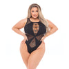Pink Lipstick Highneck Bodysuit (Fits up to 3X) Black QN
