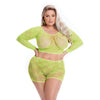 Pink Lipstick Leaf it to Me Long sleeve Crop Top & Short Green QN