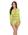 Pink Lipstick Leaf it to Me Long sleeve Crop Top & Short Green O/S