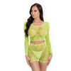 Pink Lipstick Leaf it to Me Long sleeve Crop Top & Short Green O/S