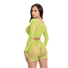 Pink Lipstick Leaf it to Me Long sleeve Crop Top & Short Green O/S