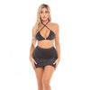 Pink Lipstick Black Cherry Strap Halter Bra & Skirt Black O/S