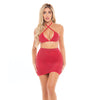 Pink Lipstick Black Cherry Strap Halter Bra & Skirt Red O/S