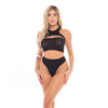 Pink Lipstick Divine Bandeau, Harness Top, & High Waist Thong Black O/S