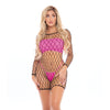 Pink Lipstick Dance with Me Large Fishnet Romper, Bandeau Top & G-String Neon Pink O/S