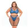 Pink Lipstick Brace for Impact Large Fishnet Top, Shorts, Bra & Thong (Fits up to 3X) Neon Blue QN