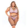 Pink Lipstick Brace for Impact Large Fishnet Top, Shorts, Bra & Thong (Fits up to 3X) Pink QN