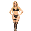 Pink Lipstick Want You Now Bra, Panty & Stockings Black O/S