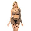 Pink Lipstick Right Thru Me Fishnet Top, Garter Skirt & G-String Black O/S