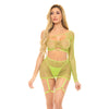 Pink Lipstick Right Thru Me Fishnet Top, Garter Skirt & G-String Neon Green O/S