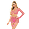 Pink Lipstick Right Thru Me Fishnet Top, Garter Skirt & G-String Neon Pink O/S