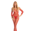 Pink Lipstick In My Head Net Bodystocking  Red O/S