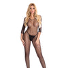 Pink Lipstick Risqué Crotchless Bodystocking Black S/M