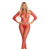 Pink Lipstick Risqué Crotchless Bodystocking Red S/M