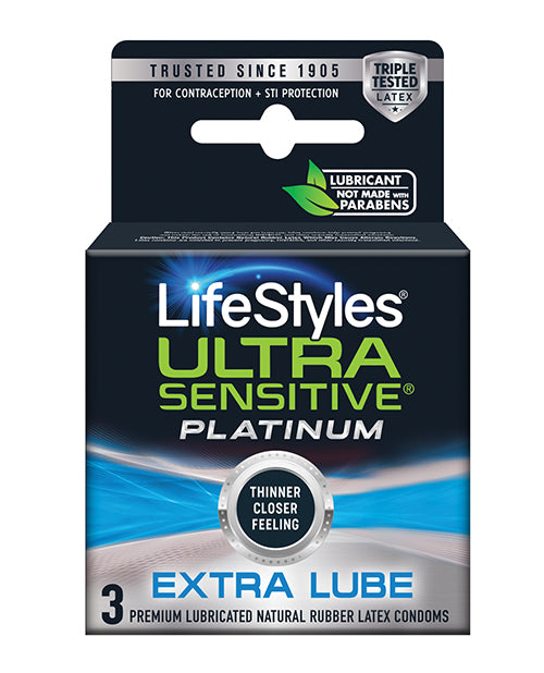 Lifestyles Ultra Sensitive Platinum Extra Lube Condom - Pack of 3