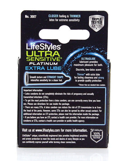 Lifestyles Ultra Sensitive Platinum Extra Lube Condom - Pack of 3