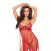 Sheer Lace & Mesh Open Babydoll & Thong Burgundy O/S