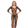Fishnet & Patterned Open Crotch Bodystocking Black O/S