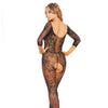 Fishnet & Patterned Open Crotch Bodystocking Black O/S