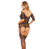 Off the Shoulder Bodystocking w/3/4 in Sleeves Black O/S