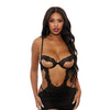 Open Cut Underwire Lace & Mesh Chemise w/G-String Black MD