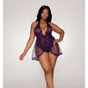 Lace & Sheer Skirted Teddy Eggplant QN
