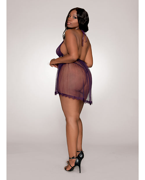 Lace & Sheer Skirted Teddy Eggplant QN