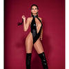 Fetish Faux Leather High Neck G-String Teddy w/Removable Flogger - Black