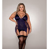 Microfiber & Mesh Garter Slip & Mesh G-String Eggplant QN