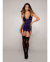 Microfiber & Mesh Garter Slip & Mesh G-String Eggplant O/S