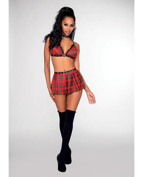 3 pc Detention Hall Hottie Bralette, Mini Skirt & Choker Red Plaid O/S