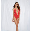 Halter Stretch Lace Teddy w/Plunging Neckline, Halter Ties & Heart Cut Out on Back Red O/S
