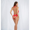 Halter Stretch Lace Teddy w/Plunging Neckline, Halter Ties & Heart Cut Out on Back Red O/S