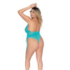 Simply Sexy Stretch Lace Halter Teddy w/Adjustable Ribbon for Side Ruching Ocean QN