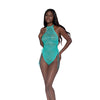 Simply Sexy Stretch Lace Halter Teddy w/Adjustable Ribbon for Side Ruching Ocean O/S