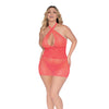 Simply Sexy Stretch Fishnet & Lace Chemise w/Open Back & G-String Coral QN