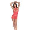 Simply Sexy Stretch Fishnet & Lace Chemise w/Open Back & G-String Coral O/S