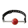 Rouge Leather Ball Gag with Stainless Steel Rod and Removable Ball - Black with Red