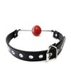 Rouge Leather Ball Gag with Stainless Steel Rod and Removable Ball - Black with Red