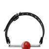 Rouge Leather Ball Gag with Stainless Steel Rod and Removable Ball - Black with Red