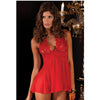 Rene Rofe Lace & Mesh Halter Babydoll & G-String Red MD