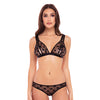 Rene Rofe Naughty Knickers Heart Mesh Peek a Boo Bra & Panties - Black