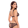 Rene Rofe Naughty Knickers Heart Mesh Peek a Boo Bra & Panties - Black