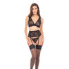 Rene Rofe Sweet Temptations Bra, Garterbelt & Thong - Black