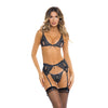Rene Rofe Sneak Peak Bra, Garter Belt and G-String Blue S/M