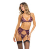 Rene Rofe Sneak Peak Bra, Garter Belt and G-String Purple M/L